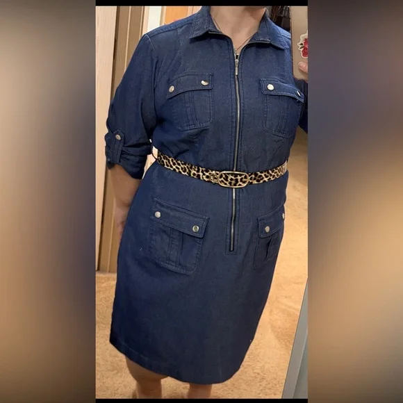 Sharagano SZ 16 W Blue Jean Dress W/Pockets - Picture 3 of 9